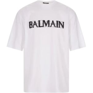 Balmain , Oversize Crystal Logo T-shirt ,White male, Sizes: L, M, S