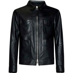 Tom Ford , Black Leather Coat with Signature Zip Closure ,Black male, Sizes: XL, 2XL, M