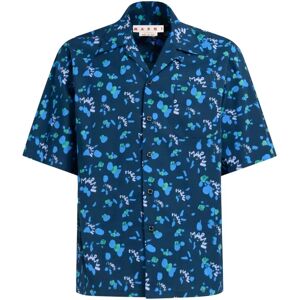 Marni , Short-sleeved Bowling Shirt with Dripping Print ,Blue male, Sizes: XL, L, S