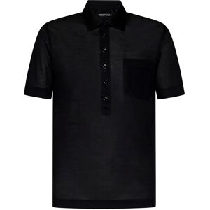 Tom Ford , Black Silk Jersey Polo Shirt ,Black male, Sizes: XL