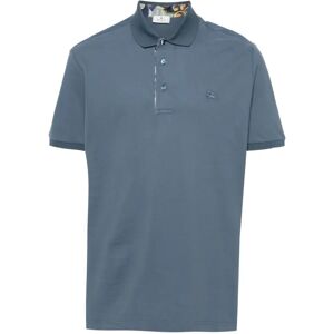 Etro , Blue Pegaso Polo Shirt with Floral Print Detailing ,Blue male, Sizes: L, 2XL, XL, M, 3XL, S