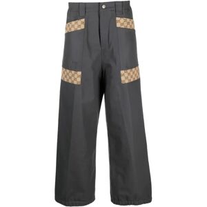 Gucci , Monogram-Panel Loose-Fit Trousers ,Gray male, Sizes: M, S, L