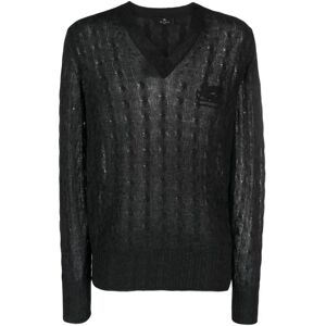 Etro , Black Logo-Embroidered Cashmere Jumper ,Black male, Sizes: M, XL