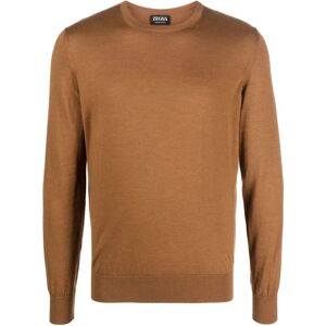 Ermenegildo Zegna , Foliage Brown Cashmere-Silk Crew Neck Jumper ,Brown male, Sizes: L, XL, M, 2XL