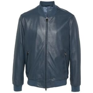 Brioni , Steel Blue Perforated Leather Bomber Jacket ,Blue male, Sizes: XL, 3XL
