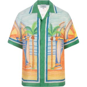 Casablanca , Victory Short-Sleeved Green Linen Shirt ,Multicolor male, Sizes: S