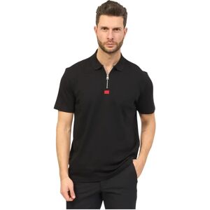 Hugo Boss , Mens Polo Shirt with Zipper Closure and Red Logo ,Black male, Sizes: XL