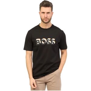 Hugo Boss , Regular Fit Cotton T-Shirt with Rubber Logo ,Black male, Sizes: L, M