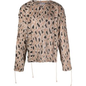 Bluemarble , Leopard-Print Textured Jumper in Beige ,Beige male, Sizes: XL, S