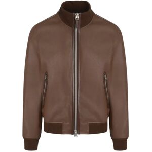 Tom Ford , Tumbled Grain Leather Track Bomber Jacket ,Beige male, Sizes: XL