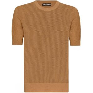 Dolce & Gabbana , Camel Brown Knitted T-Shirt - Upgrade Your Wardrobe ,Brown male, Sizes: XL