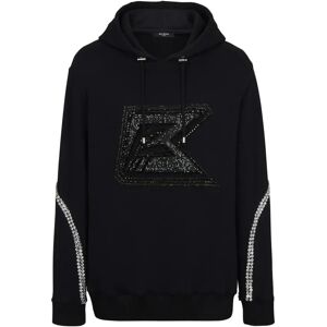 Balmain , Crystal Embroidered Hoodie with Sequin Logo ,Black male, Sizes: XL