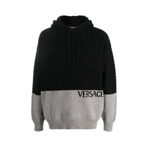 Versace , Panelled Knit Pullover Hoodie ,Black male, Sizes: XL, L
