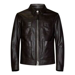 Tom Ford , Brown Leather Coat with Signature Zip Closure ,Brown male, Sizes: L, M