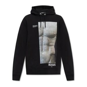 Balmain , Cotton Hoodie Sweatshirt with Logo Detail ,Black male, Sizes: S, M, XL, L