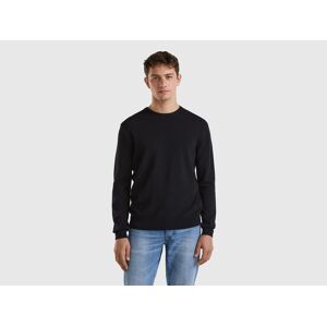 United Colors of Benetton Benetton, Black Crew Neck Sweater In Pure Merino Wool, size XS, Black, Men