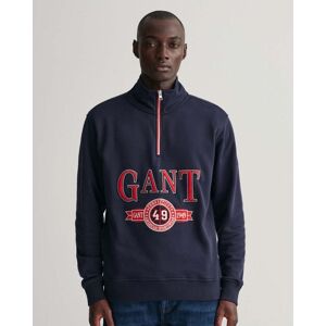 GANT Mens Retro Crest Half Zip Sweatshirt  - 433 Evening Blue - XL - male