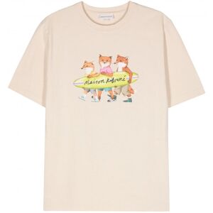 MAISON KITSUNE PARIS Surfing Foxes Comfort T-shirt Beige - Men - Tan > Cream