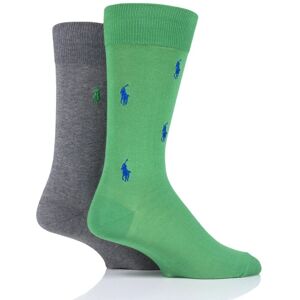 2 Pair Green/Grey Embroidered Horse and Plain Cotton Socks Men's 5-8 Mens - Ralph Lauren  - Multi Coloured - Size: 5-8 Mens