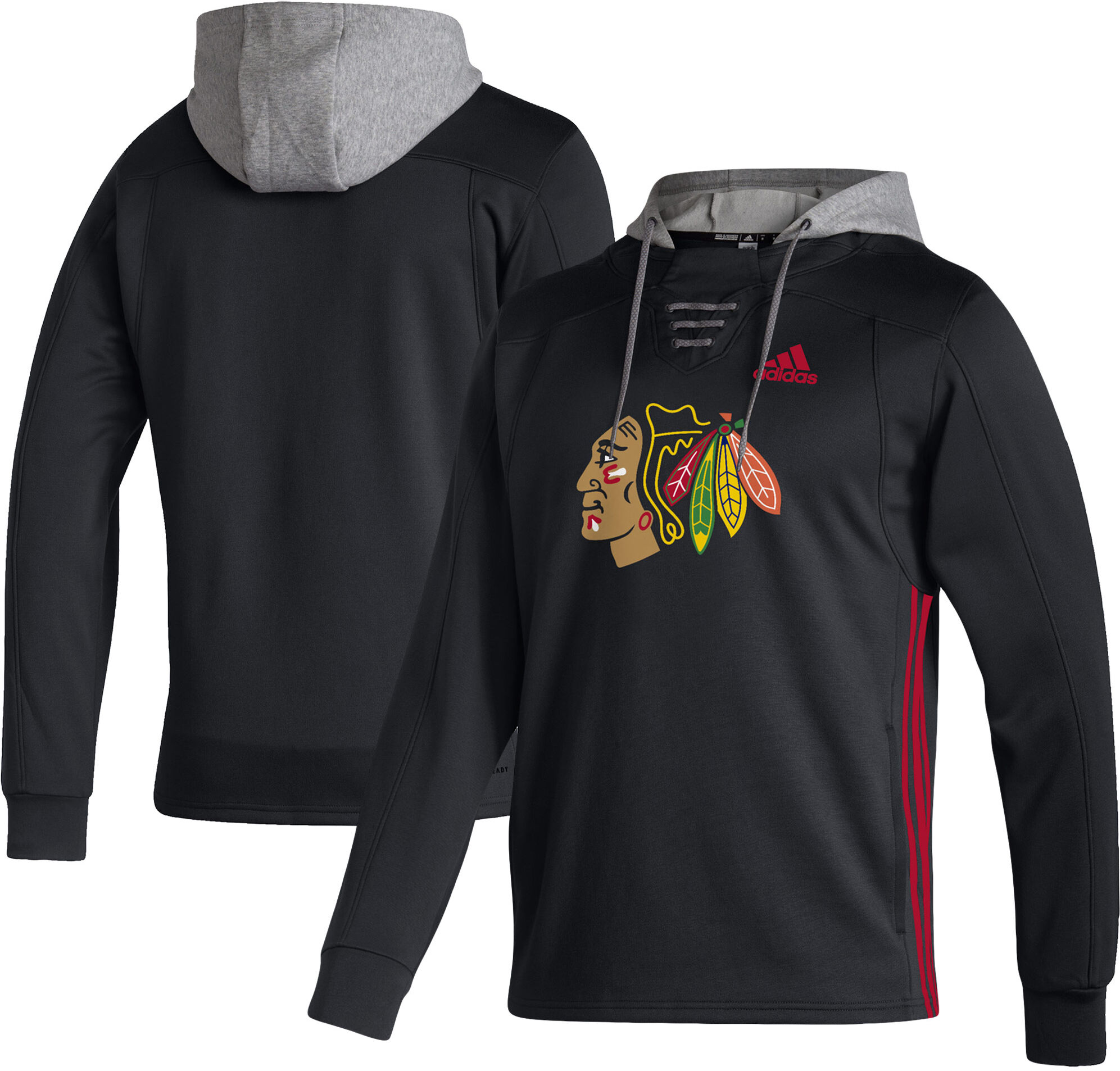 Men's adidas Black Chicago Blackhawks Skate Lace AEROREADY Pullover Hoodie - Male - Black