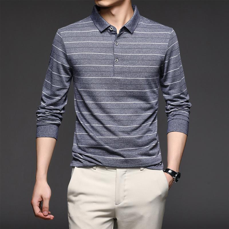 haojun Men's Clothing Striped Printed Polo Shirt, Business Office Men's Daily Casual Men's Polo Shirt.