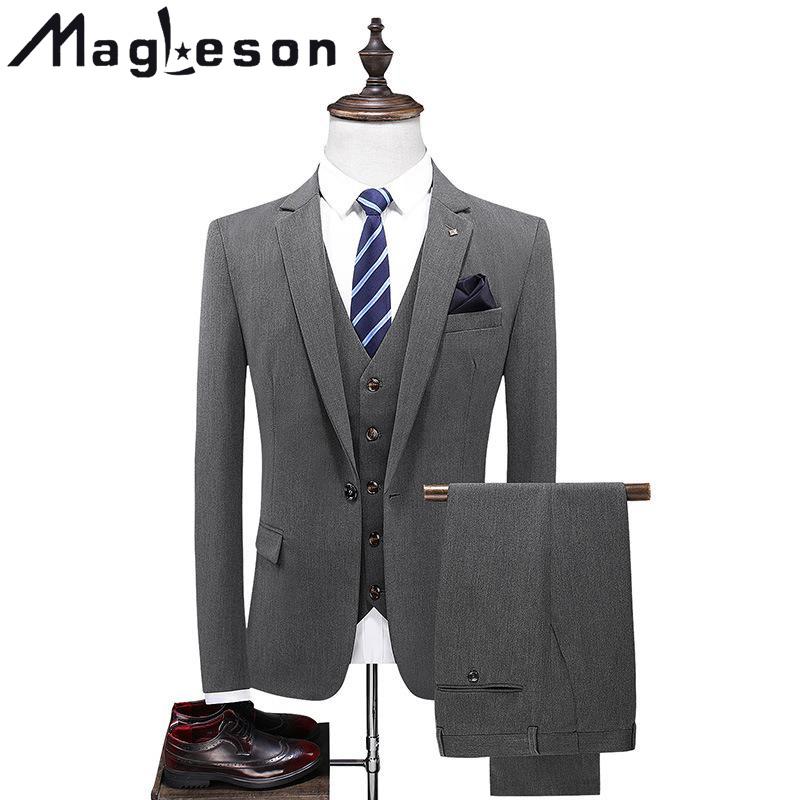 MAGLESON Men's Clothing Suit Suit Male Slim Solid Color Business Groom Wedding Suit Suits & Blazers