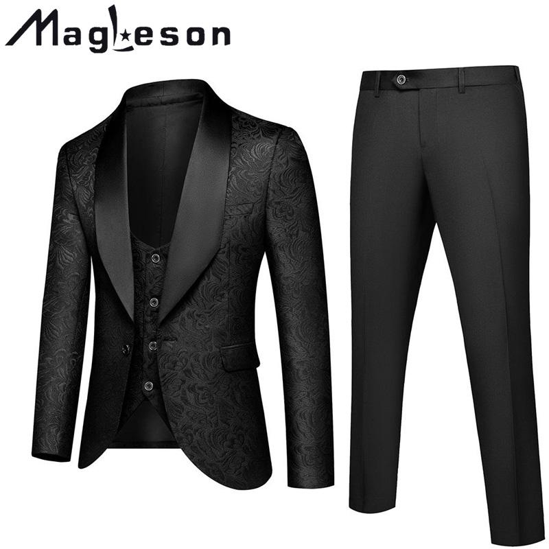 MAGLESON Men's Clothing Men's Business Casual Suit Suit Male Wedding Groom Dress Three-piece Suit Suits & Blazers