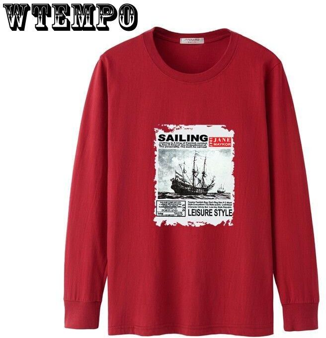 WTEMPO Men's clothing trend wild T-shirt long-sleeved men's cotton T-shirt round neck loose large size