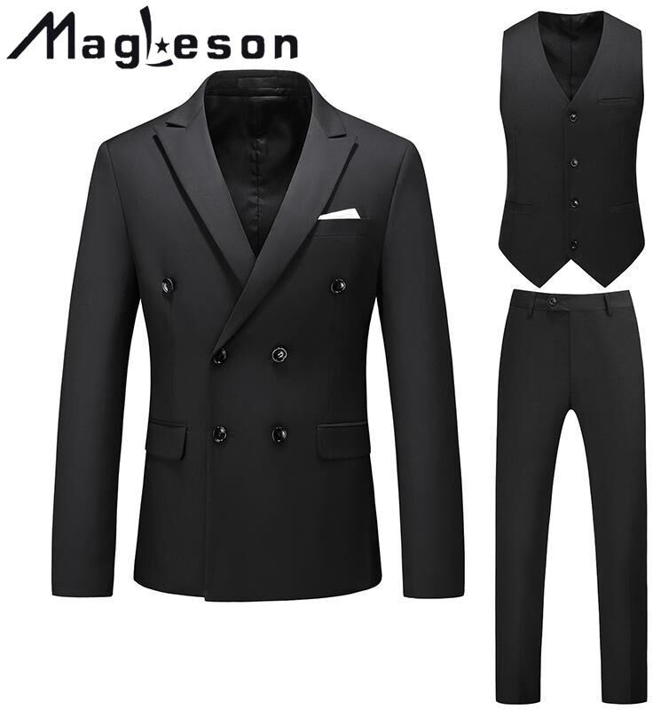 MAGLESON Men's Clothing Men's Hollow Large Size Suit Three-piece Double-breasted Business Casual Suit Suits & Blazers