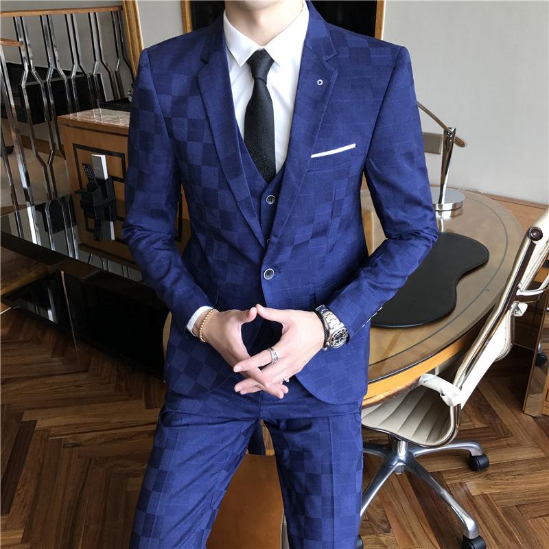 MAGLESON Men's Clothing Autumn Men's Plaid Suit Three-piece Wedding Suit Dress Suits & Blazers