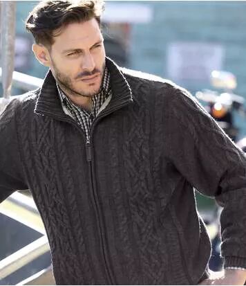 Atlas for Men Men's Grey Fleece-Lined Knitted Jacket - Full Zip  - GREY - Size: 4XL