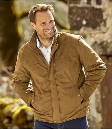 Atlas for Men Men's Quilted Faux-Suede Jacket - Full Zip  - LIGHT BROWN - Size: M