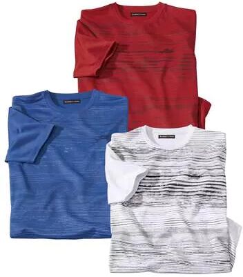 Atlas for Men Pack of 3 Men's Sporty T-Shirts - Blue White Red  - STRIPED - Size: L