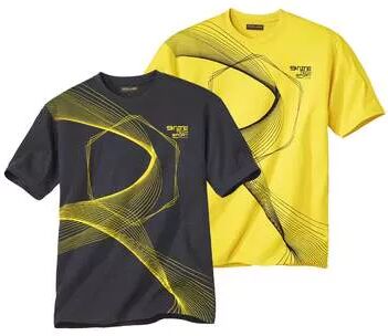 Atlas for Men Pack of 2 Men's Design T-Shirts - Yellow Grey  - PATTERNED - Size: 3XL