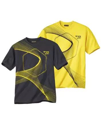 Atlas for Men Pack of 2 Men's Design T-Shirts - Yellow Grey  - PATTERNED - Size: XXL