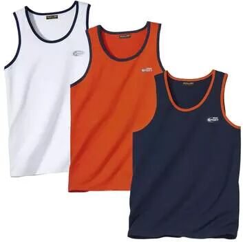 Atlas for Men Pack of 3 Men's Sports Vests White Orange Navy  - WHITE - Size: M