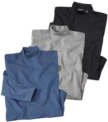 Atlas for Men Pack of 3 Men's Turtleneck Tops - Blue Black Grey  - GREY - Size: 3XL