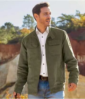 Atlas for Men Men's Full Zip Faux-Suede Jacket - Khaki - Water-Repellent  - Size: 3XL