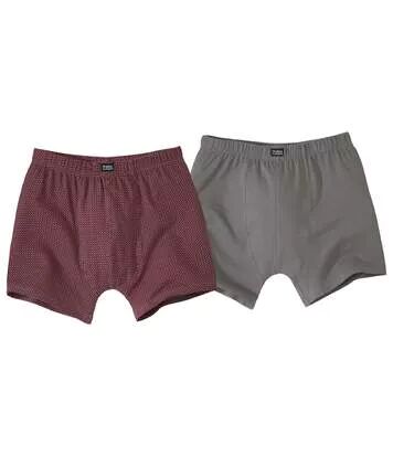Atlas for Men Pack of 2 Men's Stretch Boxer Shorts - Grey Burgundy  - PATTERNED - Size: S