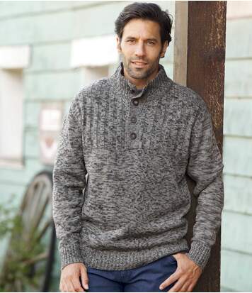 Atlas for Men Men's Grey Cosy Knit Jumper  - GREY - Size: M