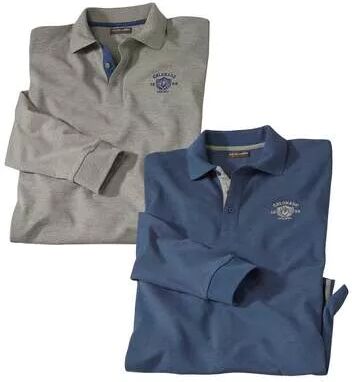 Atlas for Men Pack of 2 Men's Long Sleeve PiquÃ© Polo Shirts - Mottled Blue and Grey  - GREY - Size: M