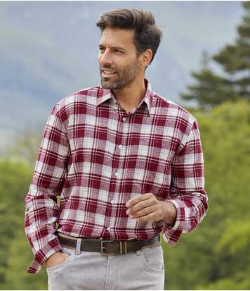 Atlas for Men Men's Checked Flannel Shirt - Burgundy  - CHECKED - Size: XXL