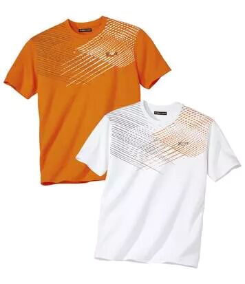 Atlas for Men Pack of 2 Men's Sporty T-Shirts - White Orange  - PATTERNED - Size: M