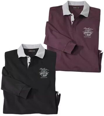 Atlas for Men Pack of 2 Men's Long-Sleeved Polo Shirts - Black Burgundy  - BURGUNDY - Size: 3XL