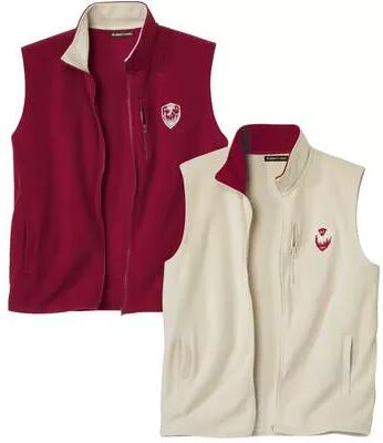 Atlas for Men Pack of 2 Men's Microfleece Gilets - Full Zip - Beige Burgundy  - BURGUNDY - Size: L