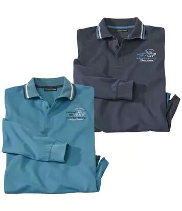 Atlas for Men Pack of 2 Men's Long-Sleeved Polo Shirts - Blue Navy  - BLUE - Size: M