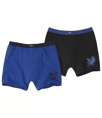 Atlas for Men Pack of 2 Men's Eagle Print Boxer Shorts - Black Blue  - BLACK - Size: 3XL