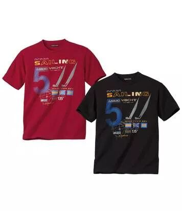 Atlas for Men Pack of 2 Men's Print T-Shirts - Red Black  - BLACK - Size: M