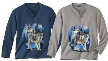 Atlas for Men Pack of 2 Men's Wolf Print Long-Sleeved Tops - Blue Grey  - GREY - Size: M