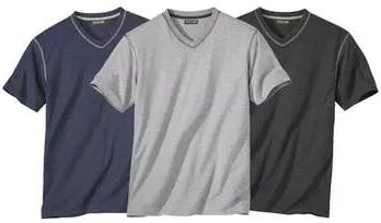 Atlas for Men Pack of 3 Men's V-Neck T-Shirts - Grey Navy Charcoal  - GREY - Size: XXL